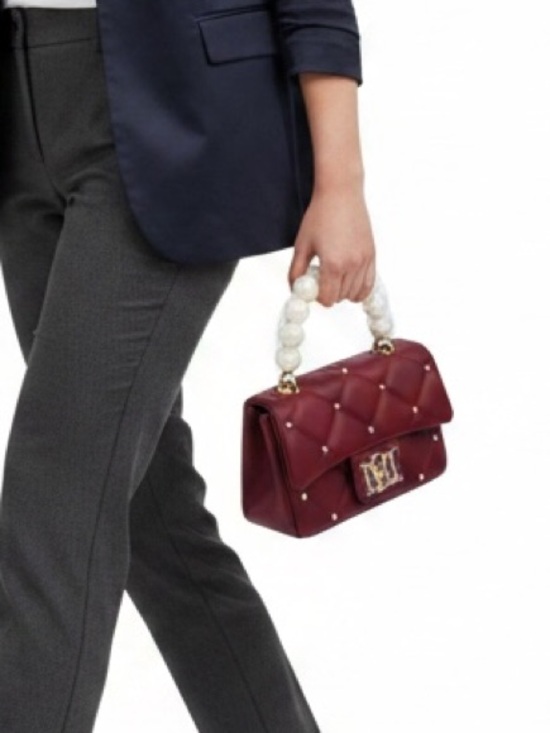 Badgley Mischka Handbags - Badgley Mischka NWT Wine Quilted Bag with Pearl Handle